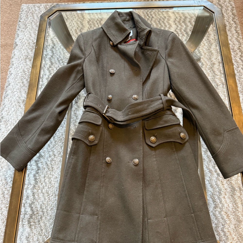 Worthington Dark Olive Double-Breasted Belted Trench Coat